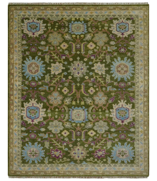 Custom Made Green, Beige and Purple Hand Knotted Traditional Oushak wool area rug.