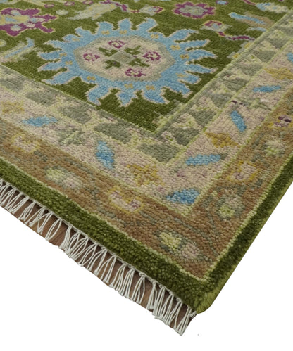 Custom Made Green, Beige and Purple Hand Knotted Traditional Oushak wool area rug.