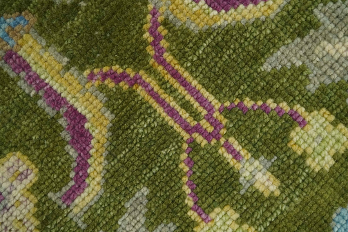 Custom Made Green, Beige and Purple Hand Knotted Traditional Oushak wool area rug.