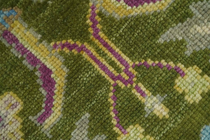 Custom Made Green, Beige and Purple Hand Knotted Traditional Oushak wool area rug.