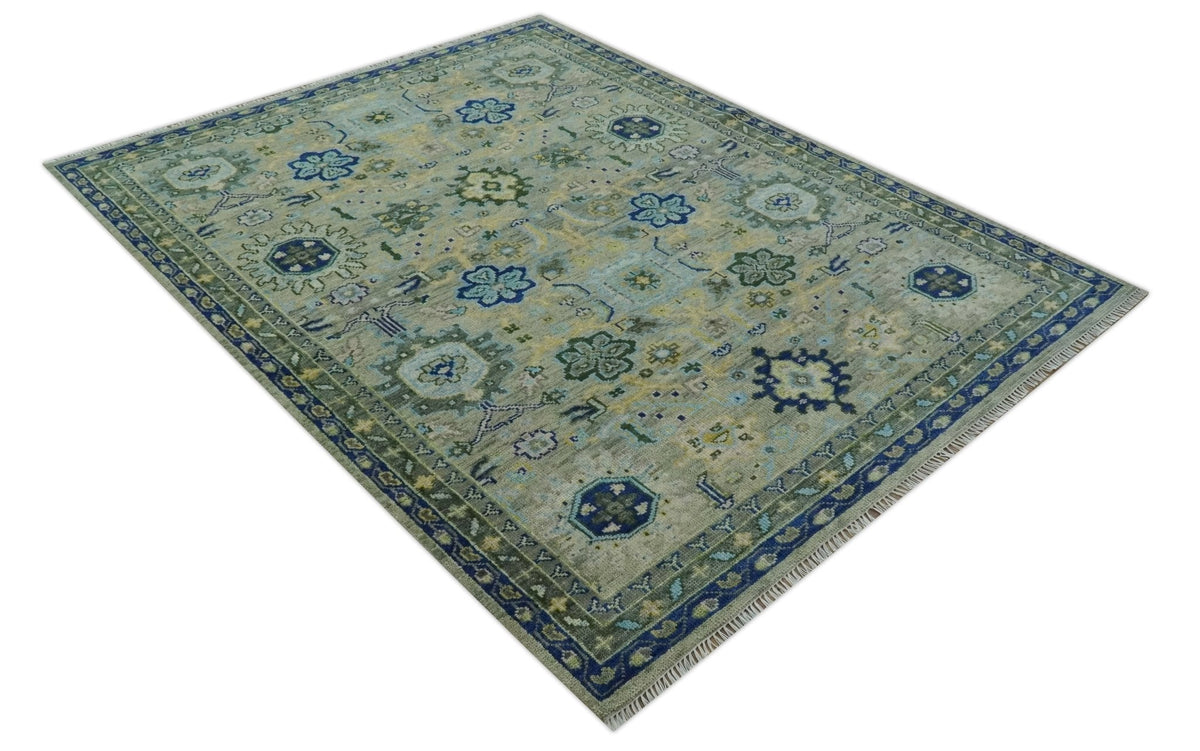 Custom Made Lt. Silver, Grey and Mustard Hand Knotted Traditional Oushak wool area rug.