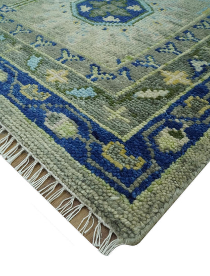 Custom Made Lt. Silver, Grey and Mustard Hand Knotted Traditional Oushak wool area rug.