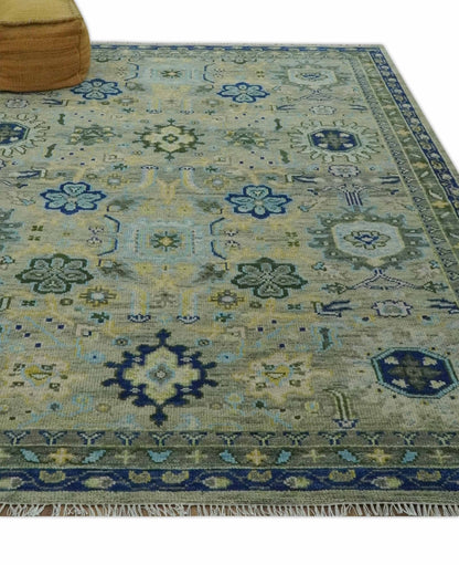 Custom Made Lt. Silver, Grey and Mustard Hand Knotted Traditional Oushak wool area rug.