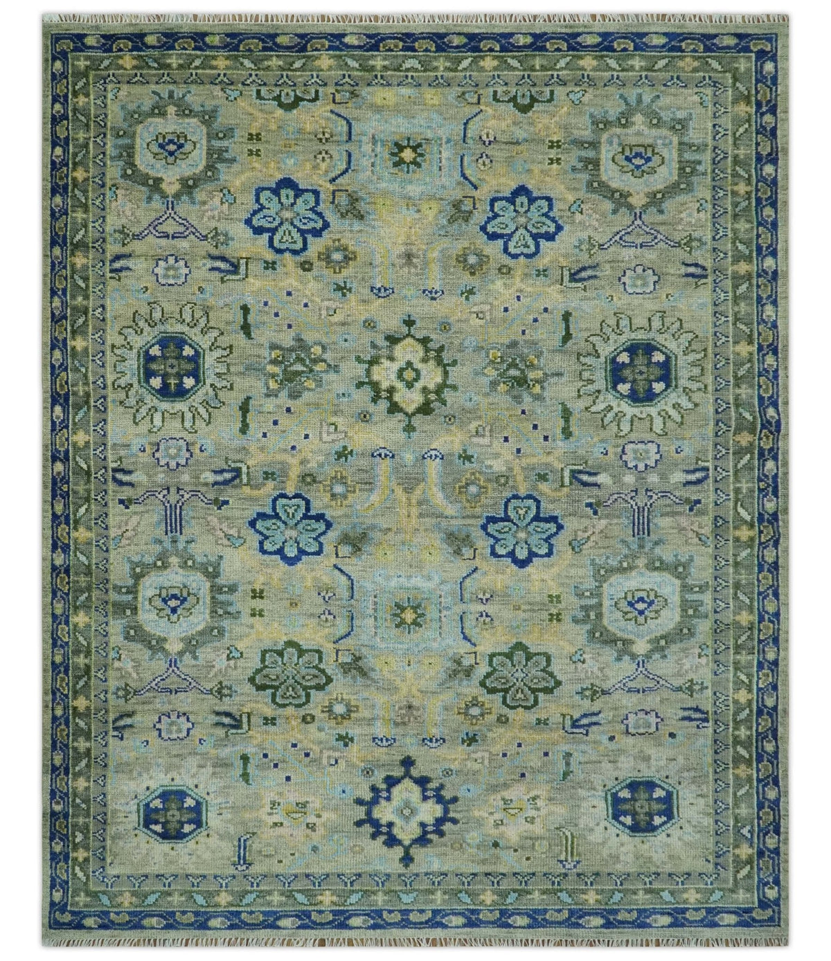Custom Made Lt. Silver, Grey and Mustard Hand Knotted Traditional Oushak wool area rug.