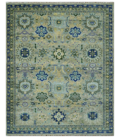 Custom Made Lt. Silver, Grey and Mustard Hand Knotted Traditional Oushak wool area rug.