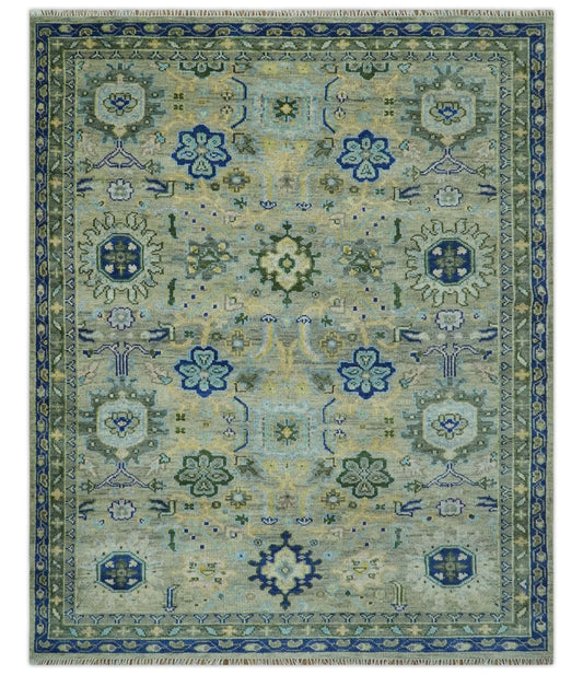 Custom Made Lt. Silver, Grey and Mustard Hand Knotted Traditional Oushak wool area rug.