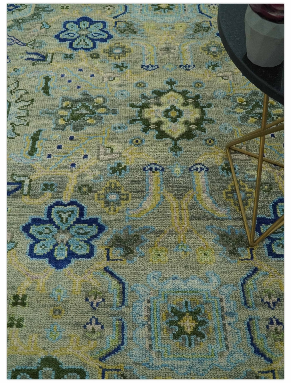 Custom Made Lt. Silver, Grey and Mustard Hand Knotted Traditional Oushak wool area rug.