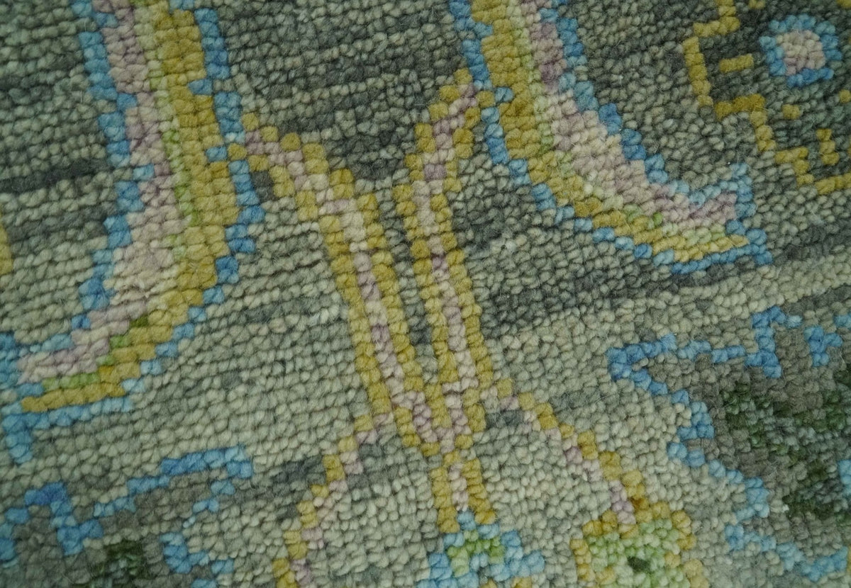 Custom Made Lt. Silver, Grey and Mustard Hand Knotted Traditional Oushak wool area rug.
