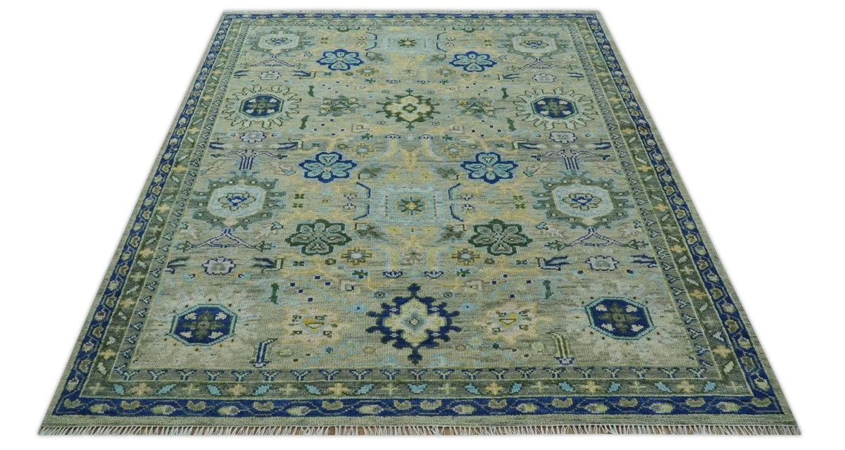 Custom Made Lt. Silver, Grey and Mustard Hand Knotted Traditional Oushak wool area rug.