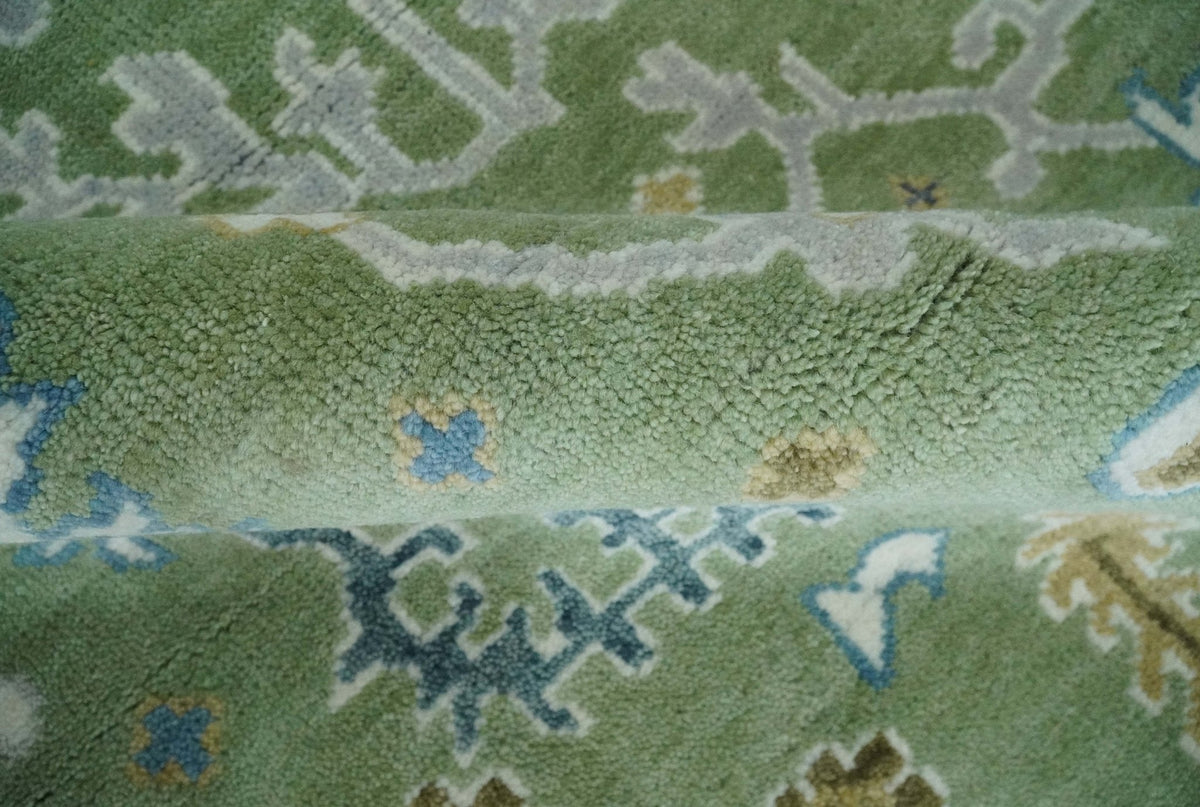 Custom Made Green, Ivory and Silver Traditional Turkish Hand Knotted Wool Rug.