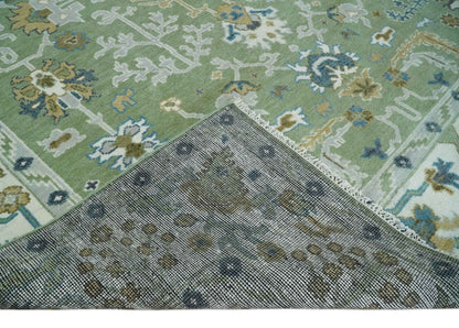Custom Made Green, Ivory and Silver Traditional Turkish Hand Knotted Wool Rug.