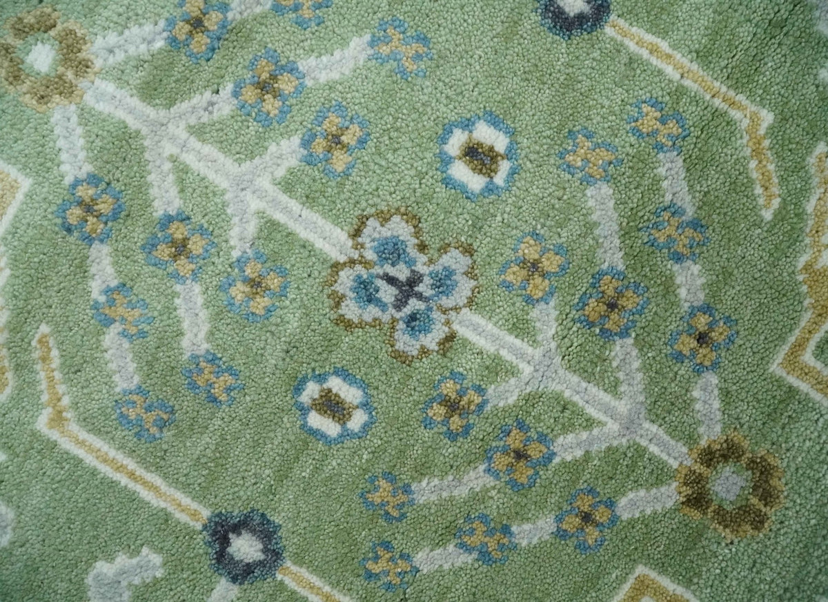 Custom Made Green, Ivory and Silver Traditional Turkish Hand Knotted Wool Rug.