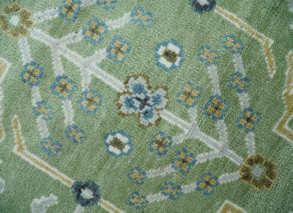 Custom Made Green, Ivory and Silver Traditional Turkish Hand Knotted Wool Rug.