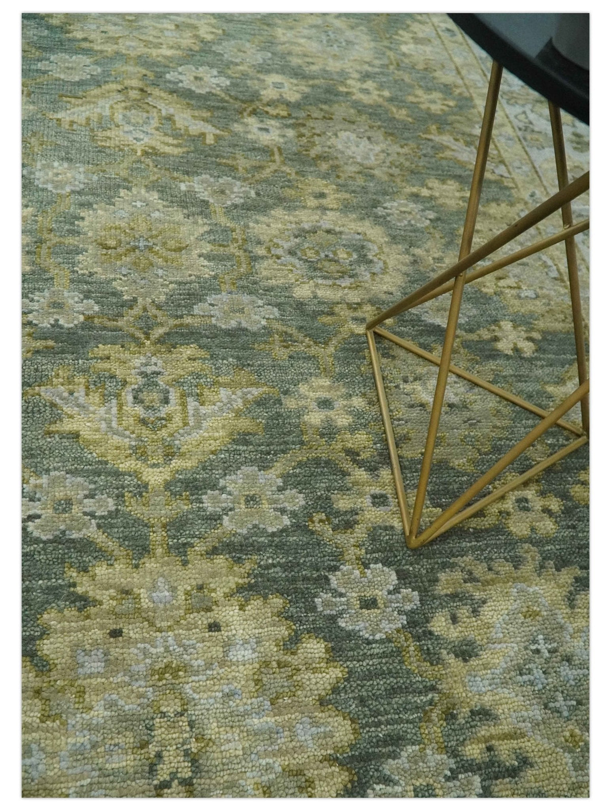 Custom Made Gray, Silver and Olive Hand knotted Traditional Oushak Wool Area Rug.