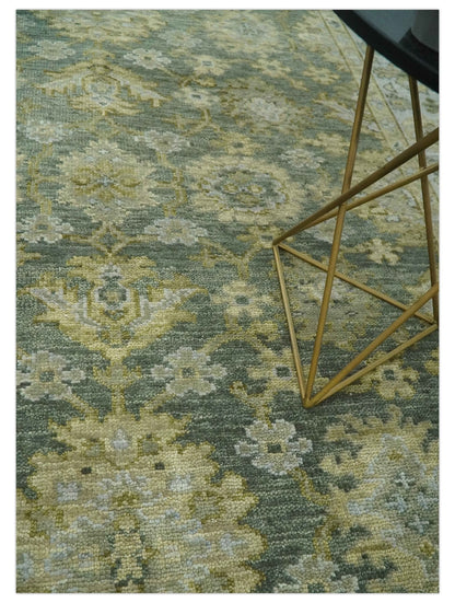 Custom Made Gray, Silver and Olive Hand knotted Traditional Oushak Wool Area Rug.