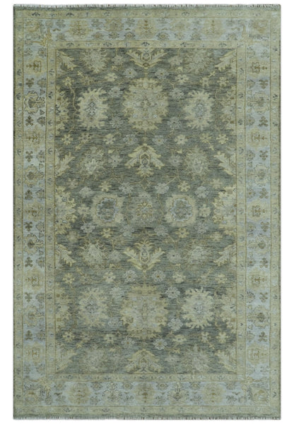 Custom Made Gray, Silver and Olive Hand knotted Traditional Oushak Wool Area Rug.