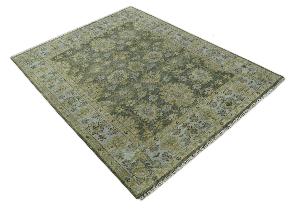 Custom Made Gray, Silver and Olive Hand knotted Traditional Oushak Wool Area Rug.