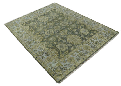 Custom Made Gray, Silver and Olive Hand knotted Traditional Oushak Wool Area Rug.
