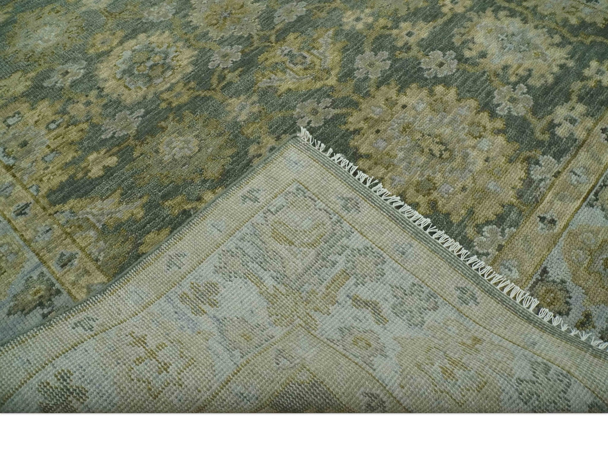 Custom Made Gray, Silver and Olive Hand knotted Traditional Oushak Wool Area Rug.