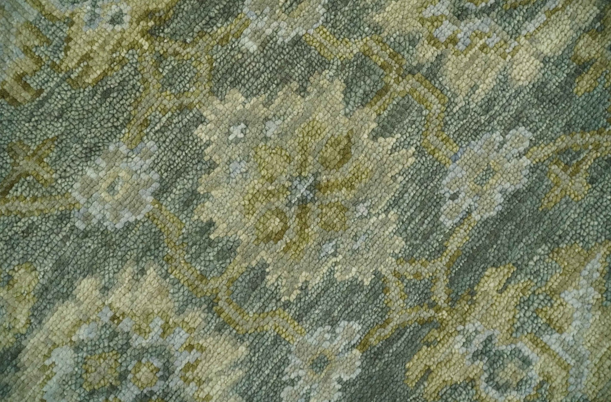 Custom Made Gray, Silver and Olive Hand knotted Traditional Oushak Wool Area Rug.