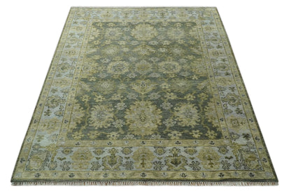Custom Made Gray, Silver and Olive Hand knotted Traditional Oushak Wool Area Rug.