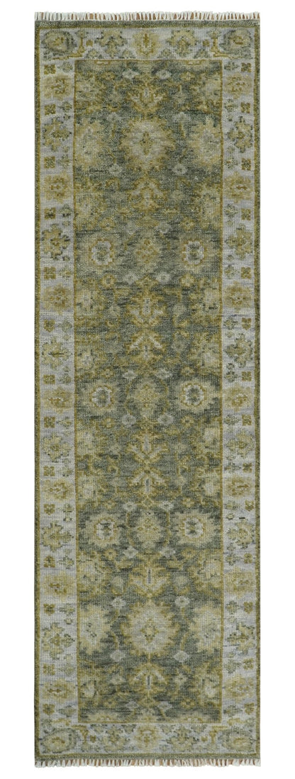 Custom Made Gray, Silver and Olive Hand knotted Traditional Oushak Wool Area Rug.