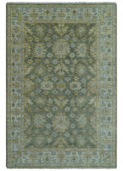 Custom Made Gray, Silver and Olive Hand knotted Traditional Oushak Wool Area Rug.