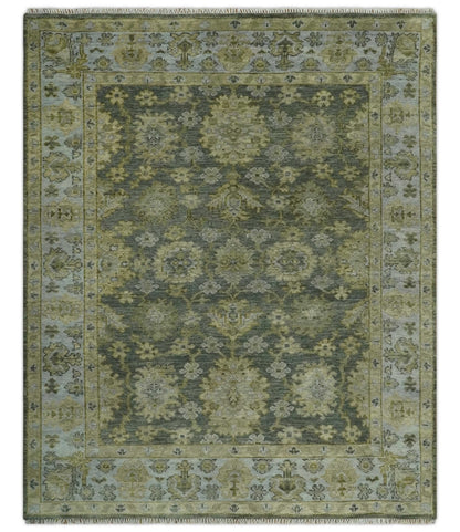 Custom Made Gray, Silver and Olive Hand knotted Traditional Oushak Wool Area Rug.