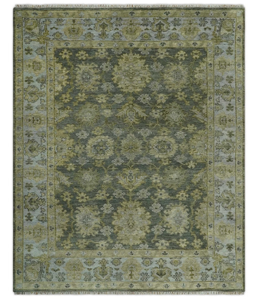 Custom Made Gray, Silver and Olive Hand knotted Traditional Oushak Wool Area Rug.