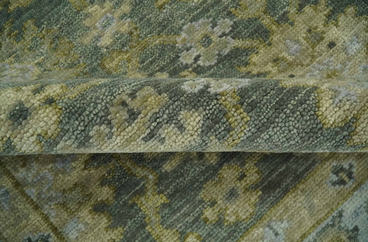 Custom Made Gray, Silver and Olive Hand knotted Traditional Oushak Wool Area Rug.