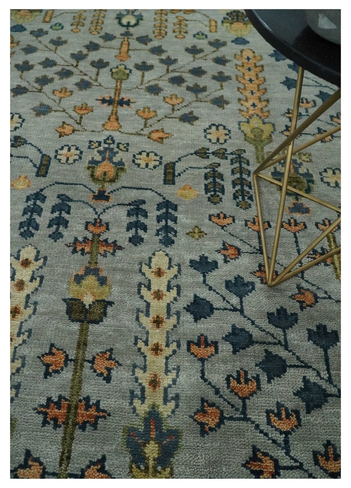 Custom Made Hand Knotted Living Room and Bedroom Rug Rust and Silver Traditional Turkish Style Wool Rug.