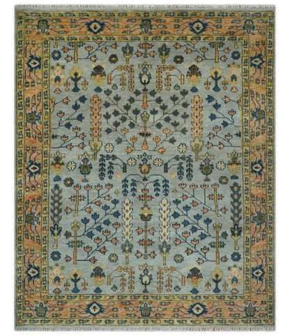 Custom Made Hand Knotted Living Room and Bedroom Rug Rust and Silver Traditional Turkish Style Wool Rug.