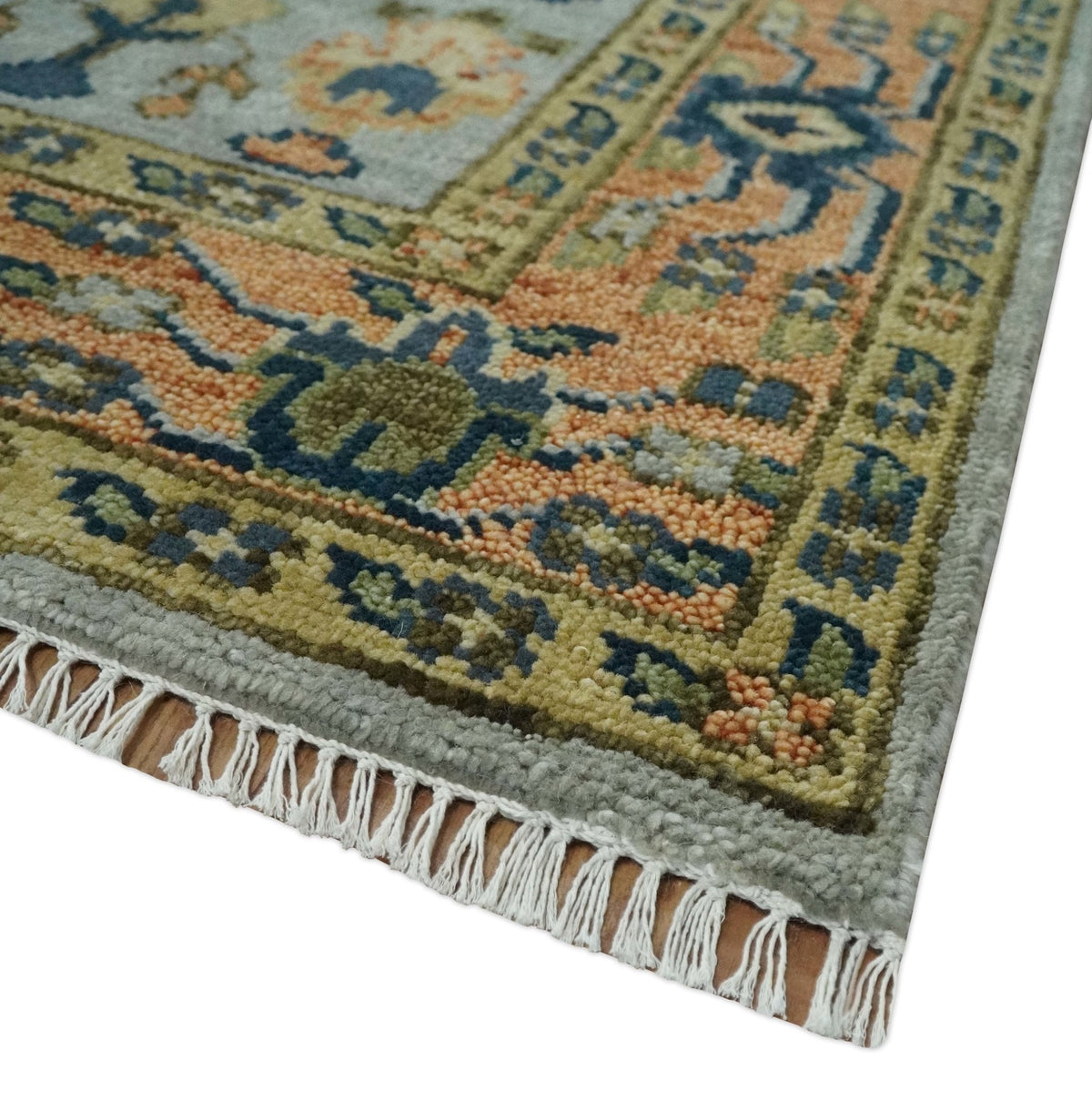 Custom Made Hand Knotted Living Room and Bedroom Rug Rust and Silver Traditional Turkish Style Wool Rug.