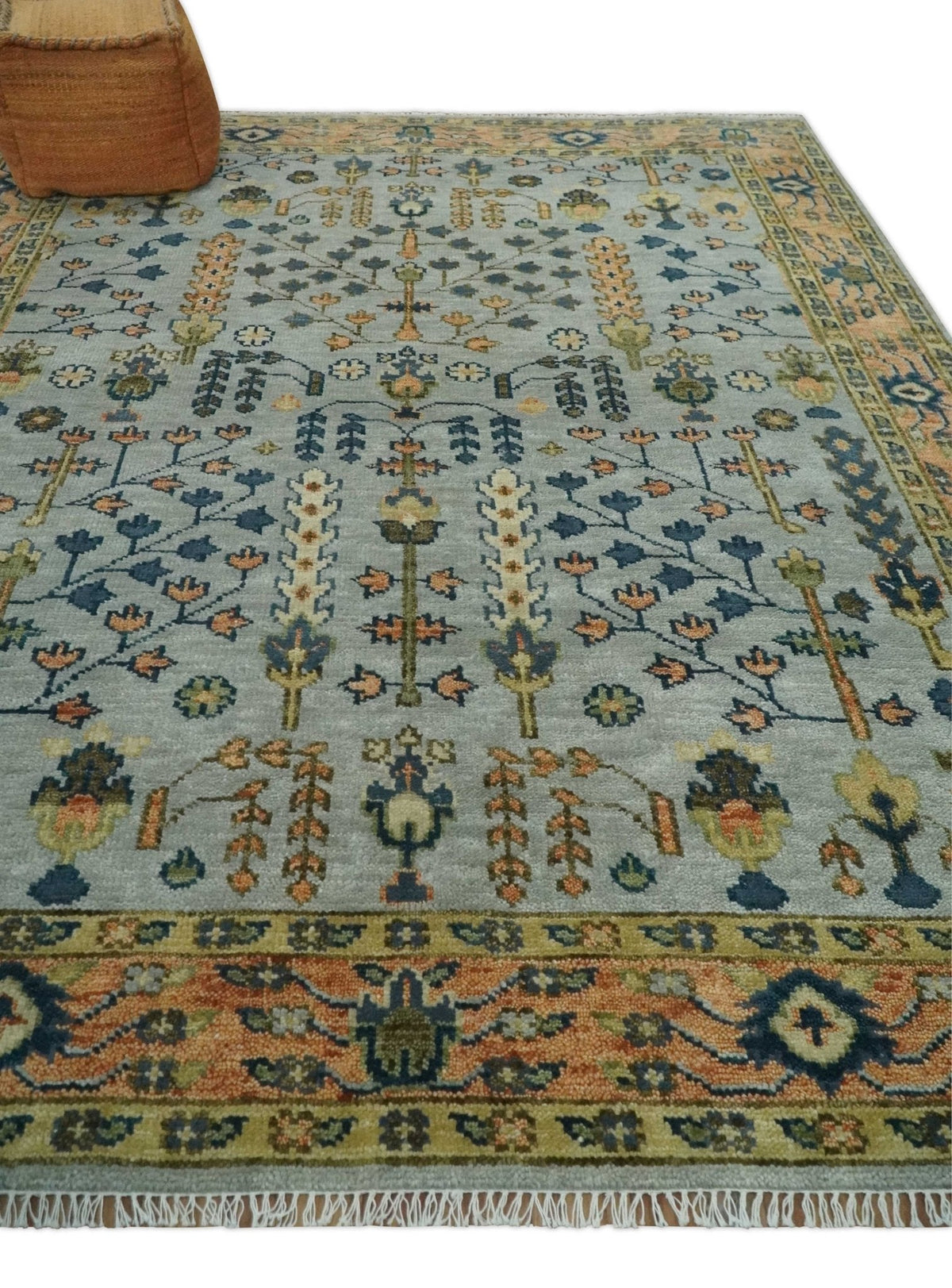 Custom Made Hand Knotted Living Room and Bedroom Rug Rust and Silver Traditional Turkish Style Wool Rug.