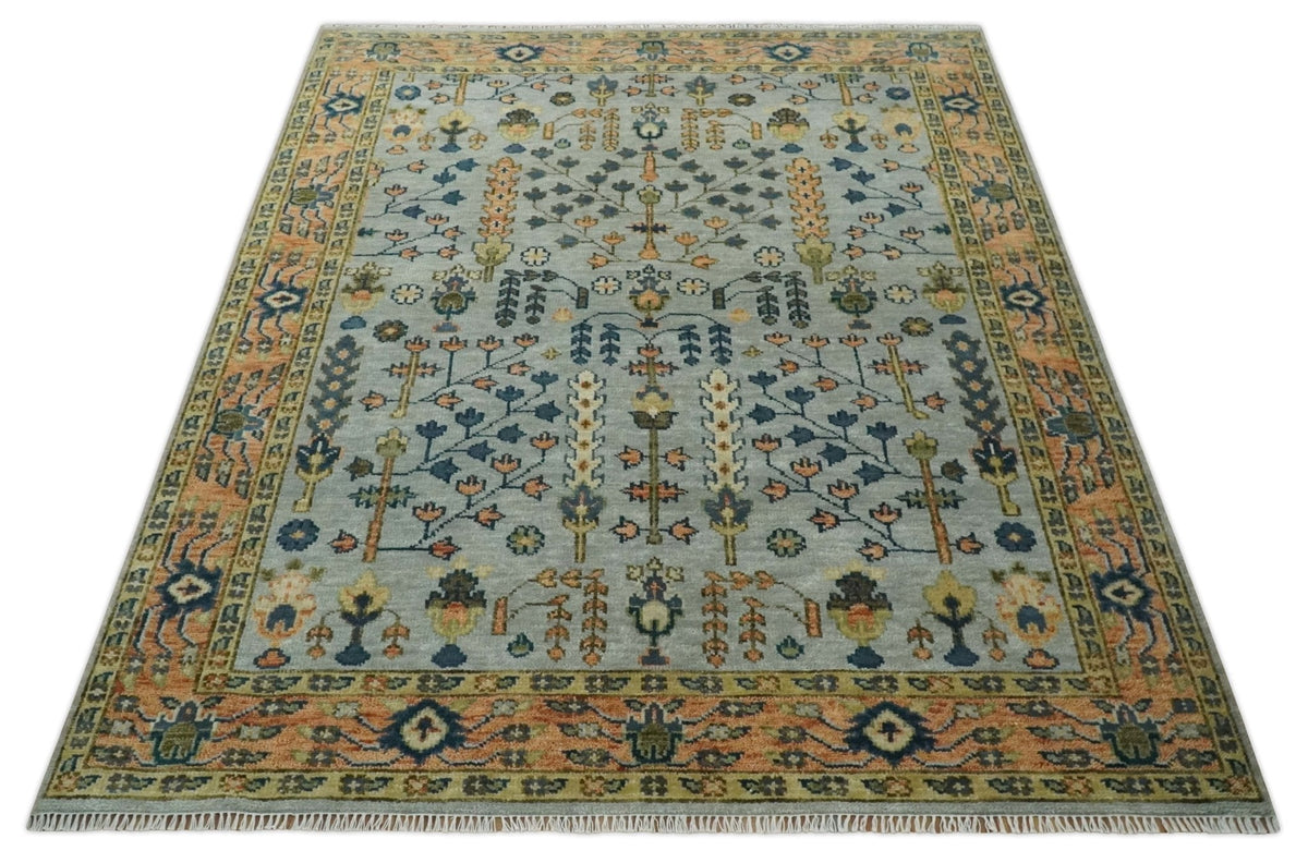 Custom Made Hand Knotted Living Room and Bedroom Rug Rust and Silver Traditional Turkish Style Wool Rug.