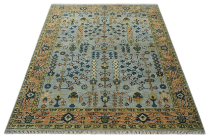 Custom Made Hand Knotted Living Room and Bedroom Rug Rust and Silver Traditional Turkish Style Wool Rug.