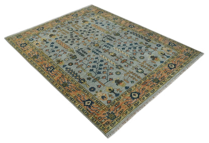 Custom Made Hand Knotted Living Room and Bedroom Rug Rust and Silver Traditional Turkish Style Wool Rug.