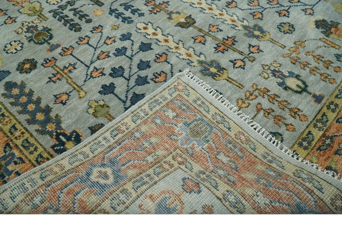 Custom Made Hand Knotted Living Room and Bedroom Rug Rust and Silver Traditional Turkish Style Wool Rug.
