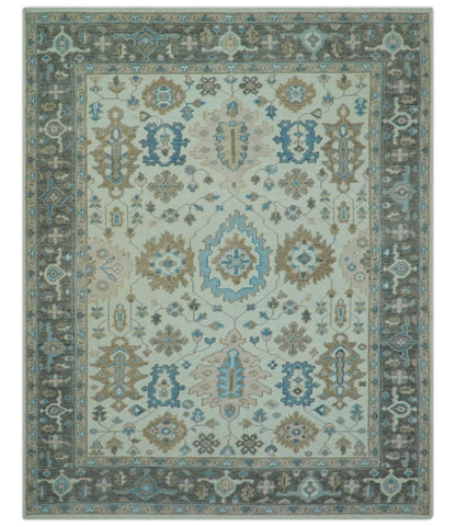 Custom Made Hand Knotted Beige and Blue Traditional Turkish Wool Area Rug.
