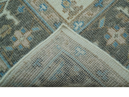 Custom Made Hand Knotted Beige and Blue Traditional Turkish Wool Area Rug.