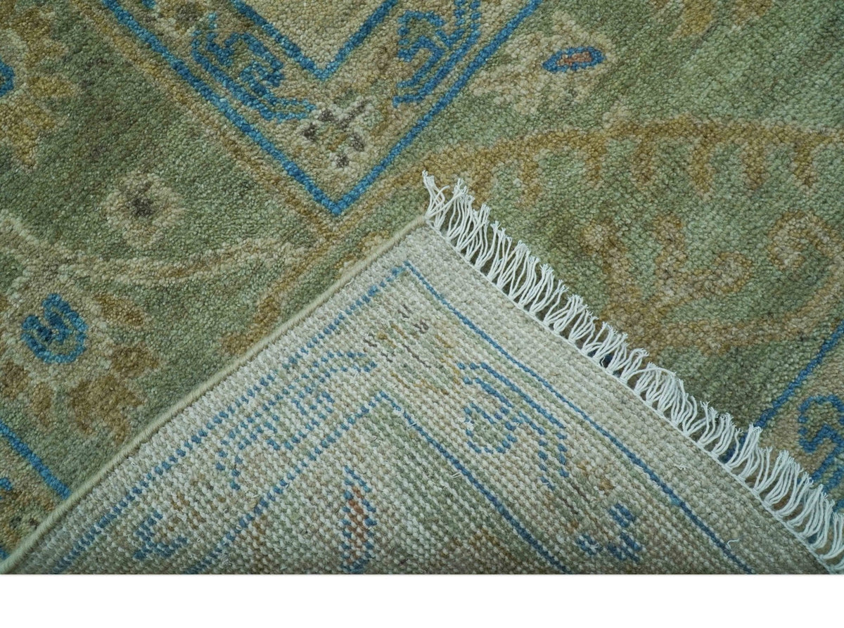 Custom Made Hand Knotted Beige and Blue Traditional Turkish Wool Rug.