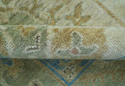 Custom Made Hand Knotted Beige and Blue Traditional Turkish Wool Rug.