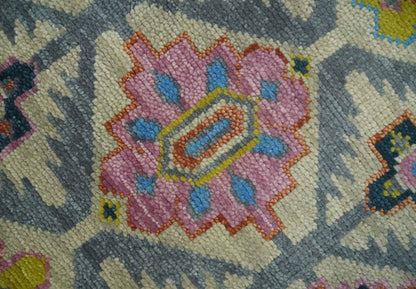 Custom Made Hand Knotted Beige, Gray and Mustard Oriental Multi Size Wool Area Rug.