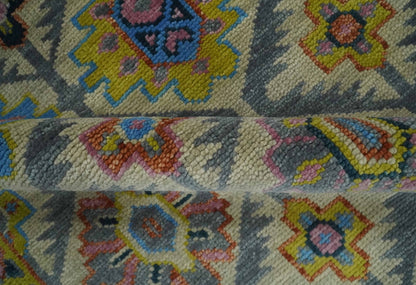 Custom Made Hand Knotted Beige, Gray and Mustard Oriental Multi Size Wool Area Rug.