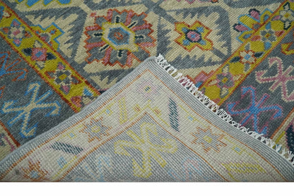 Custom Made Hand Knotted Beige, Gray and Mustard Oriental Multi Size Wool Area Rug.