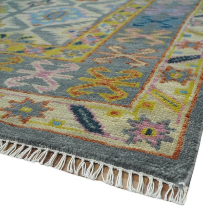 Custom Made Hand Knotted Beige, Gray and Mustard Oriental Multi Size Wool Area Rug.