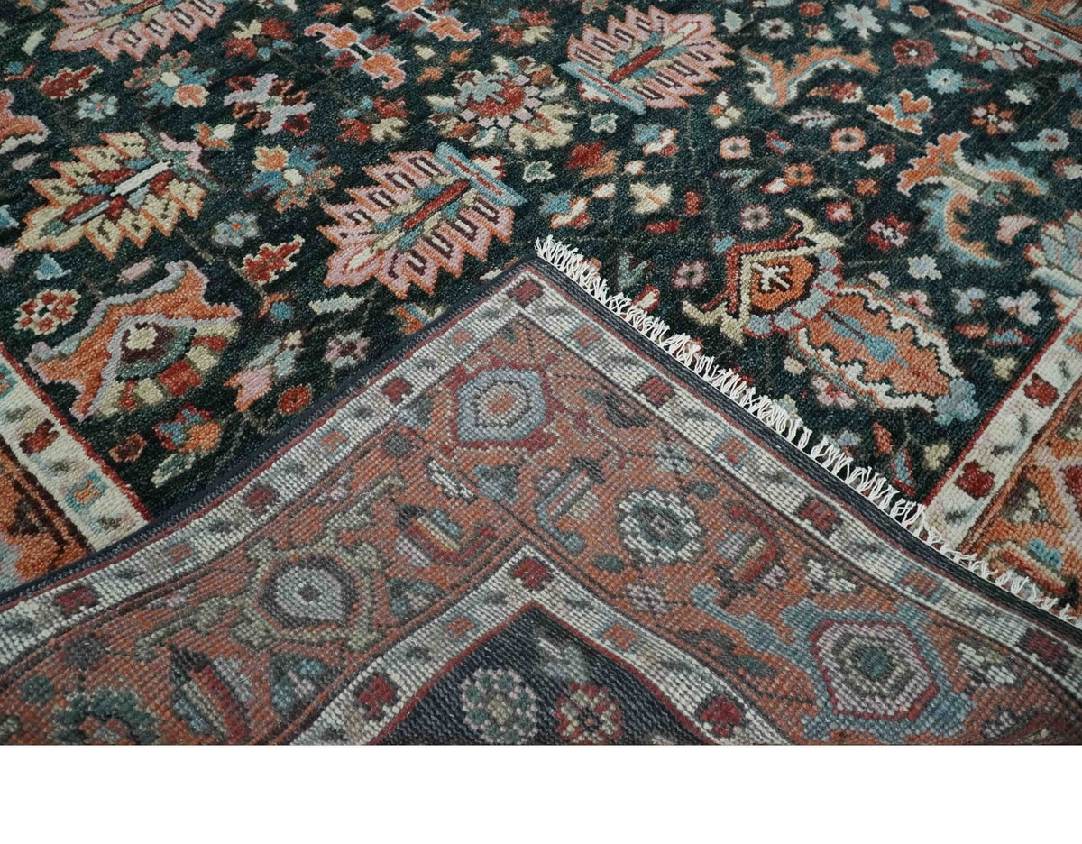 Custom Made Hand Knotted Black and Rust Traditional Oushak Wool Area Rug.