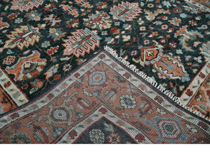 Custom Made Hand Knotted Black and Rust Traditional Oushak Wool Area Rug.