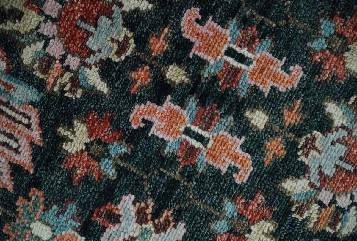 Custom Made Hand Knotted Black and Rust Traditional Oushak Wool Area Rug.
