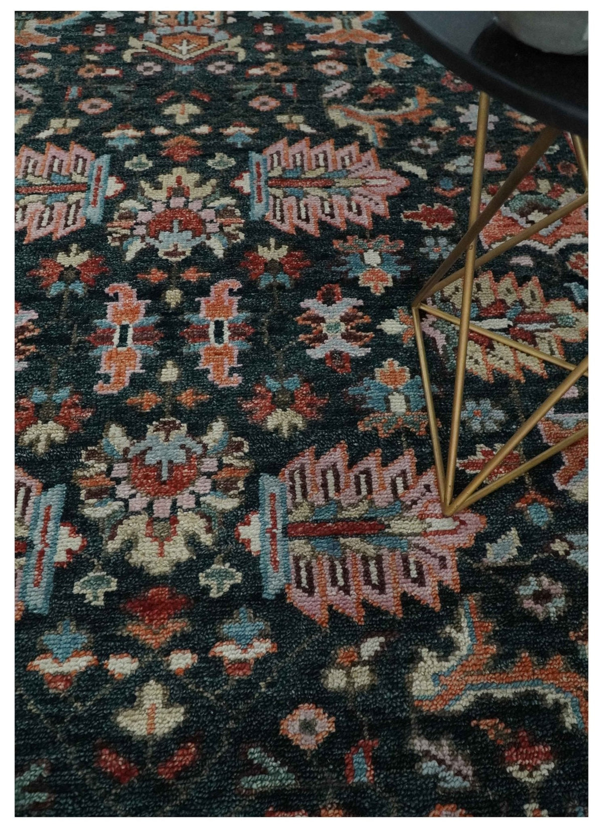 Custom Made Hand Knotted Black and Rust Traditional Oushak Wool Area Rug.